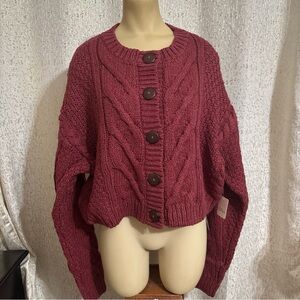 The Free People Bonfire Cable Cardigan Cropped Chunky Knit, XLarge